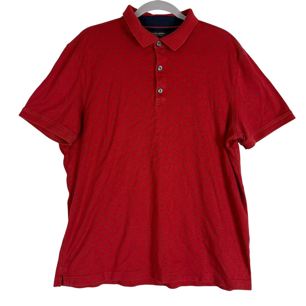 Banana Republic Polo Shirt Mens XL Red‎ Luxury Touch Geometric Short Sleeve